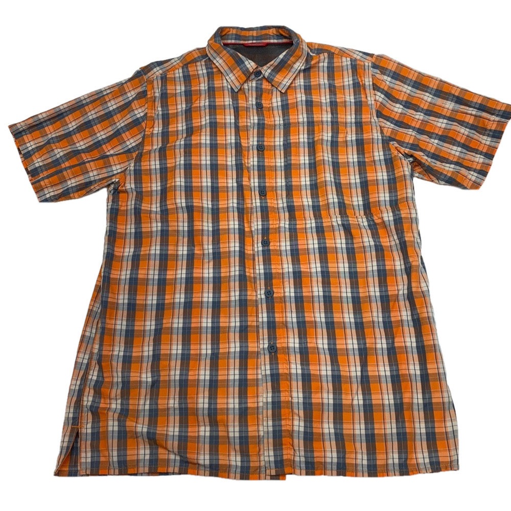 The North Face Mens Shirt Orange Plaid Short Sleeve Button Up Outdoor Hiking M